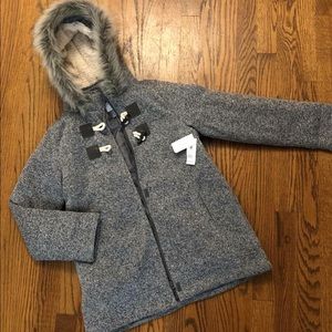Old Navy grey toggle coat faux fur hood